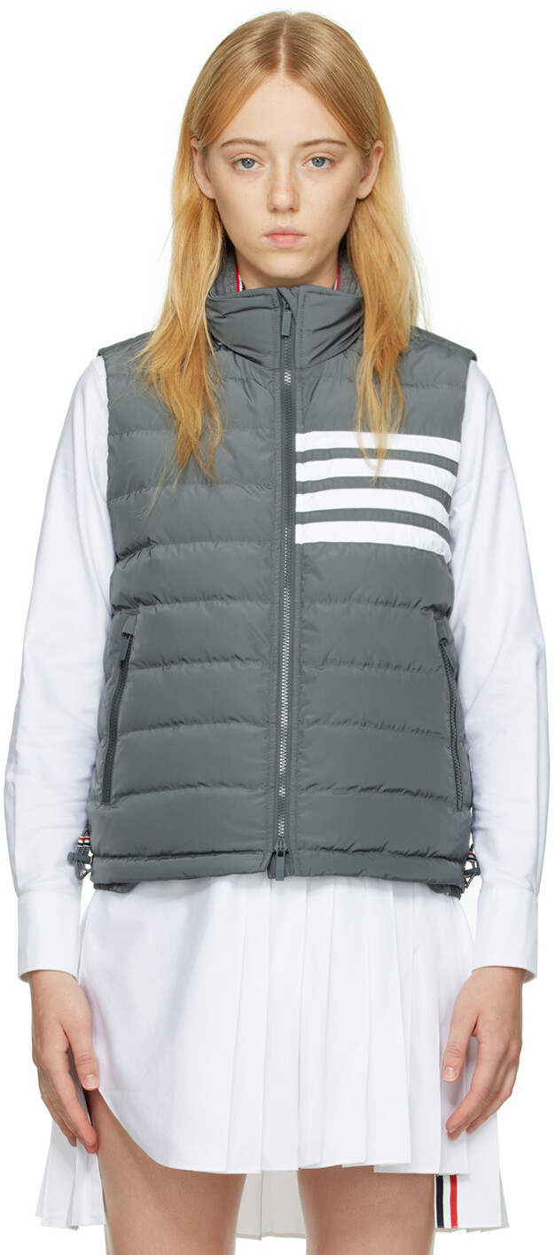 

Серый пуховый жилет с 4 полосками Thom Browne
