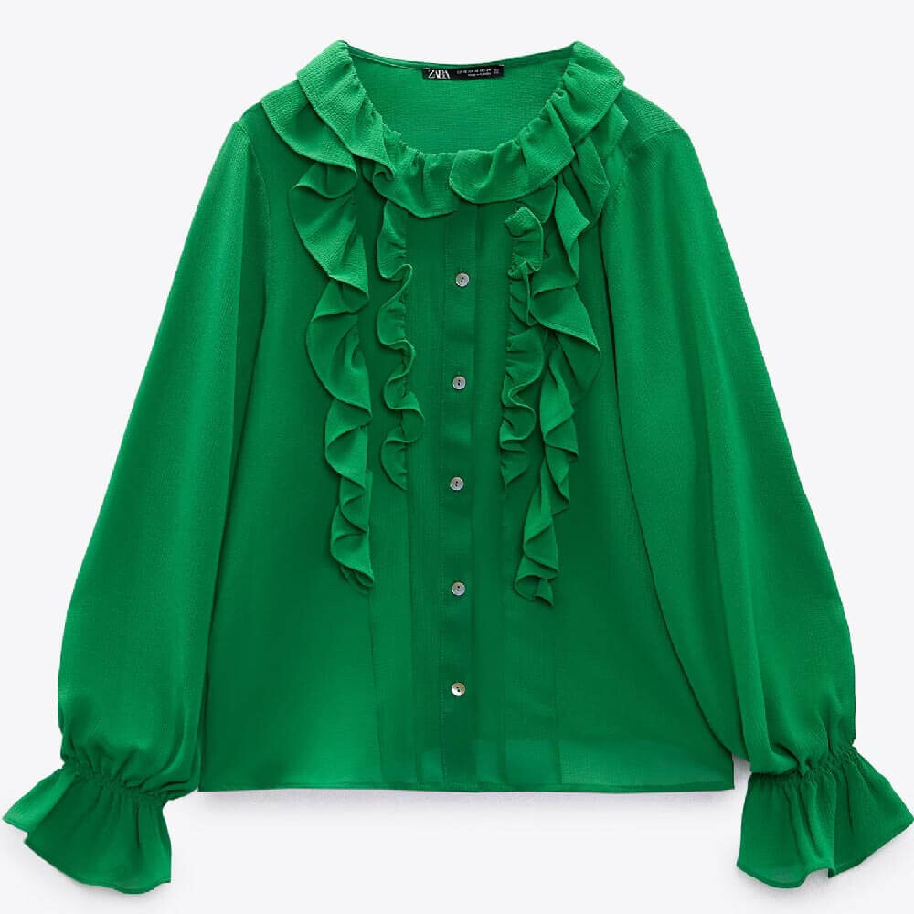 

Блузка Zara Ruffled, зеленый