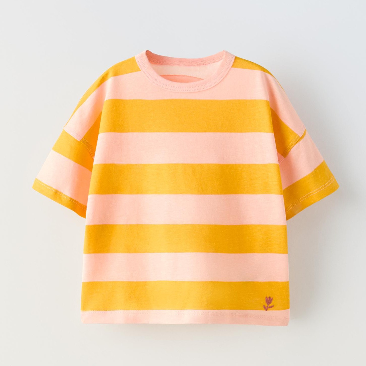 Футболка Zara Striped Embroidered, бежевый/розовый
