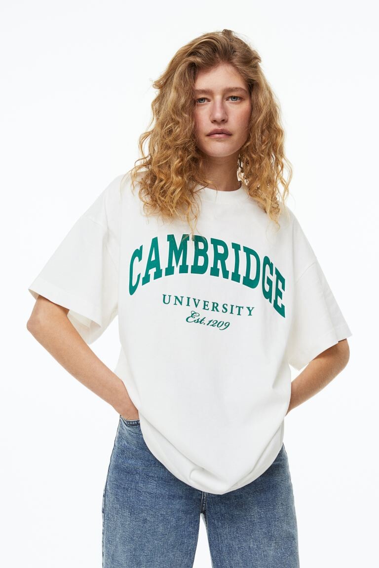 

Длинная футболка с принтом H&M, белый/кембридж