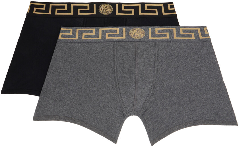 

Versace Underwear Набор из двух черно-серых боксеров с каймой Greca