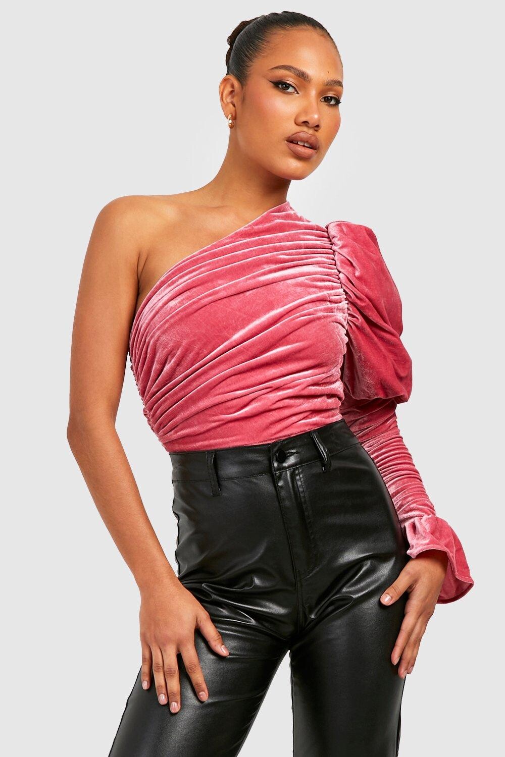 

Бархатное боди с буфыми рукавами Boohoo, розовый