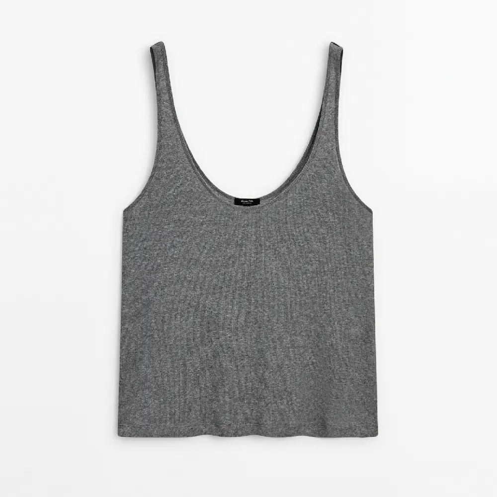 

Топ Massimo Dutti Ribbed Strappy Semi-sheer, серый
