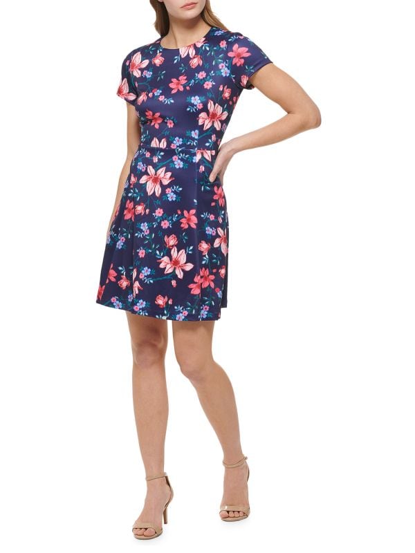 Мини-платье а-силуэта с цветочным принтом Vince Camuto Navy