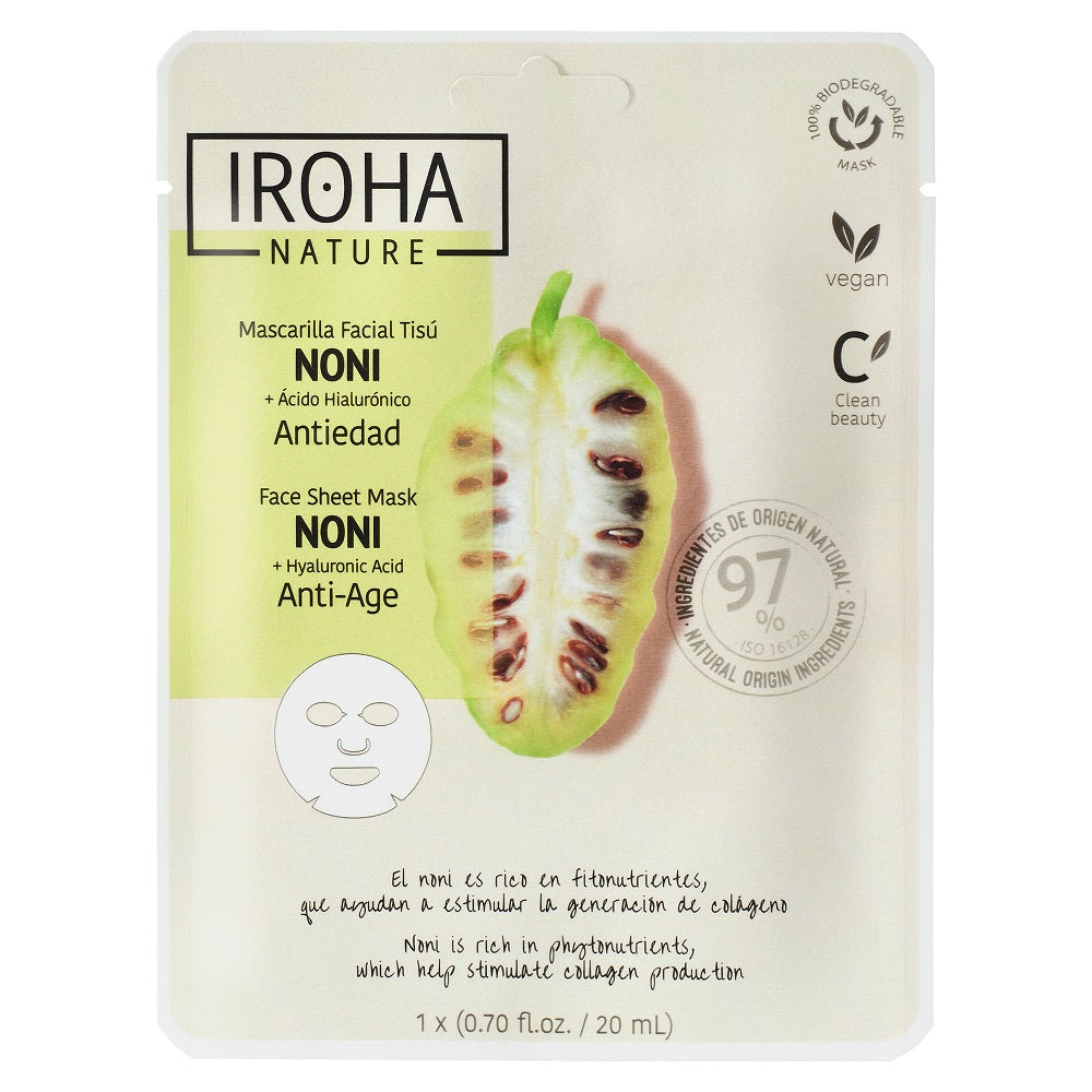 

IROHA nature Тканевая маска для лица Anti-Age Noni + Hyaluronic Acid Антивозрастная тканевая маска с индийской шелковицей и гиалуроновой кислотой 20мл