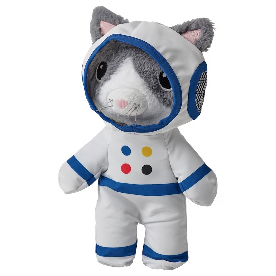 Плюшевая игрушка кот Ikea Aftonsparv In An Astronaut Costume, серый, 28 см
