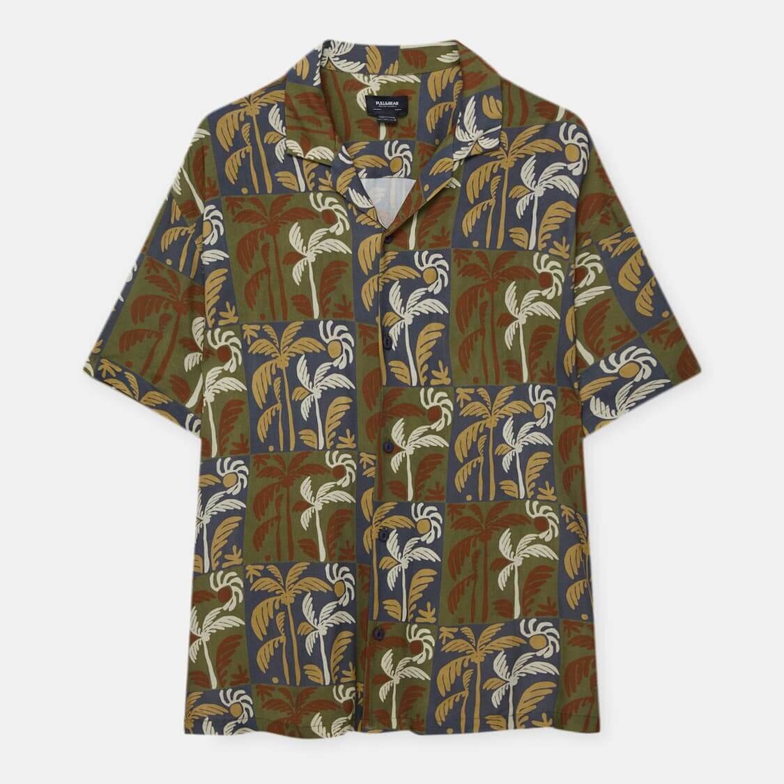 

Рубашка Pull&Bear Palm Tree с коротким рукавом, коричневый/зеленый/белый