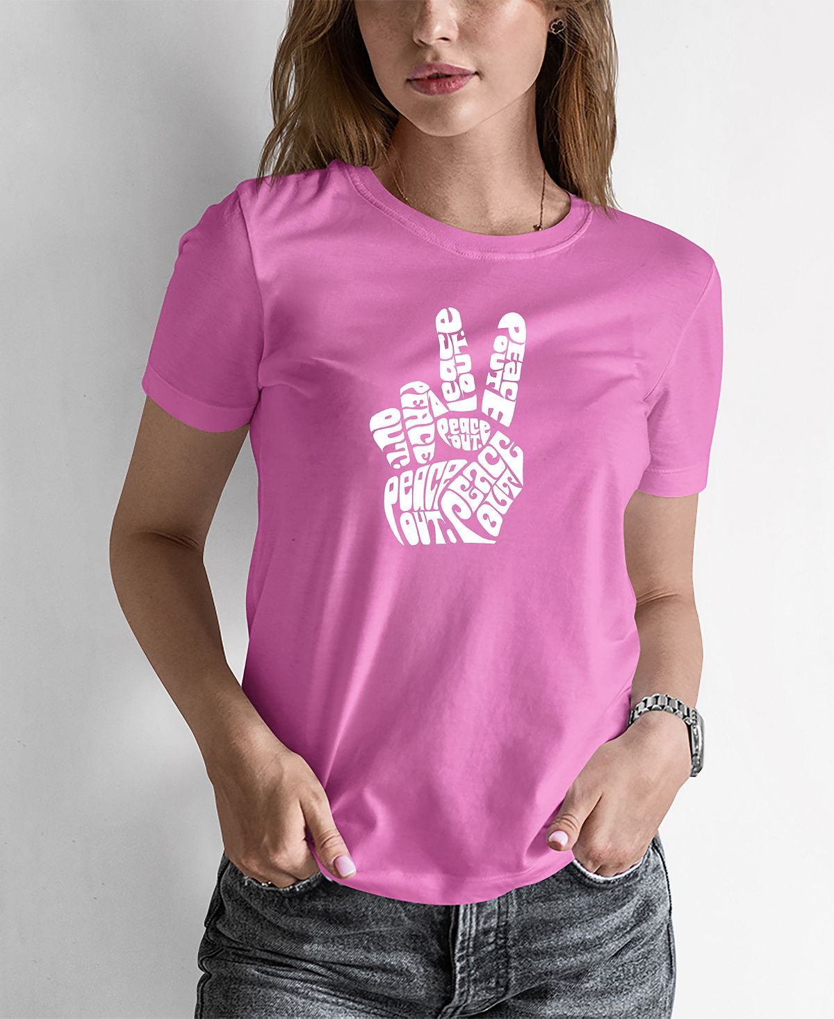 Женская футболка word art peace out LA Pop Art, розовый женская футболка word art кошка la pop art розовый