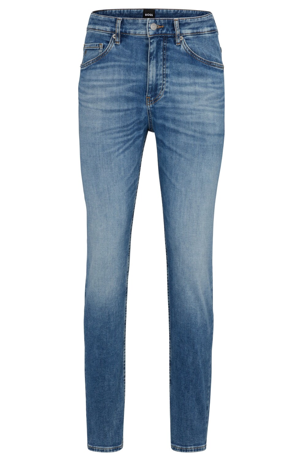 Джинсы Hugo Boss Tapered-fit In Mid-blue Italian Stretch Denim, синий цена и фото