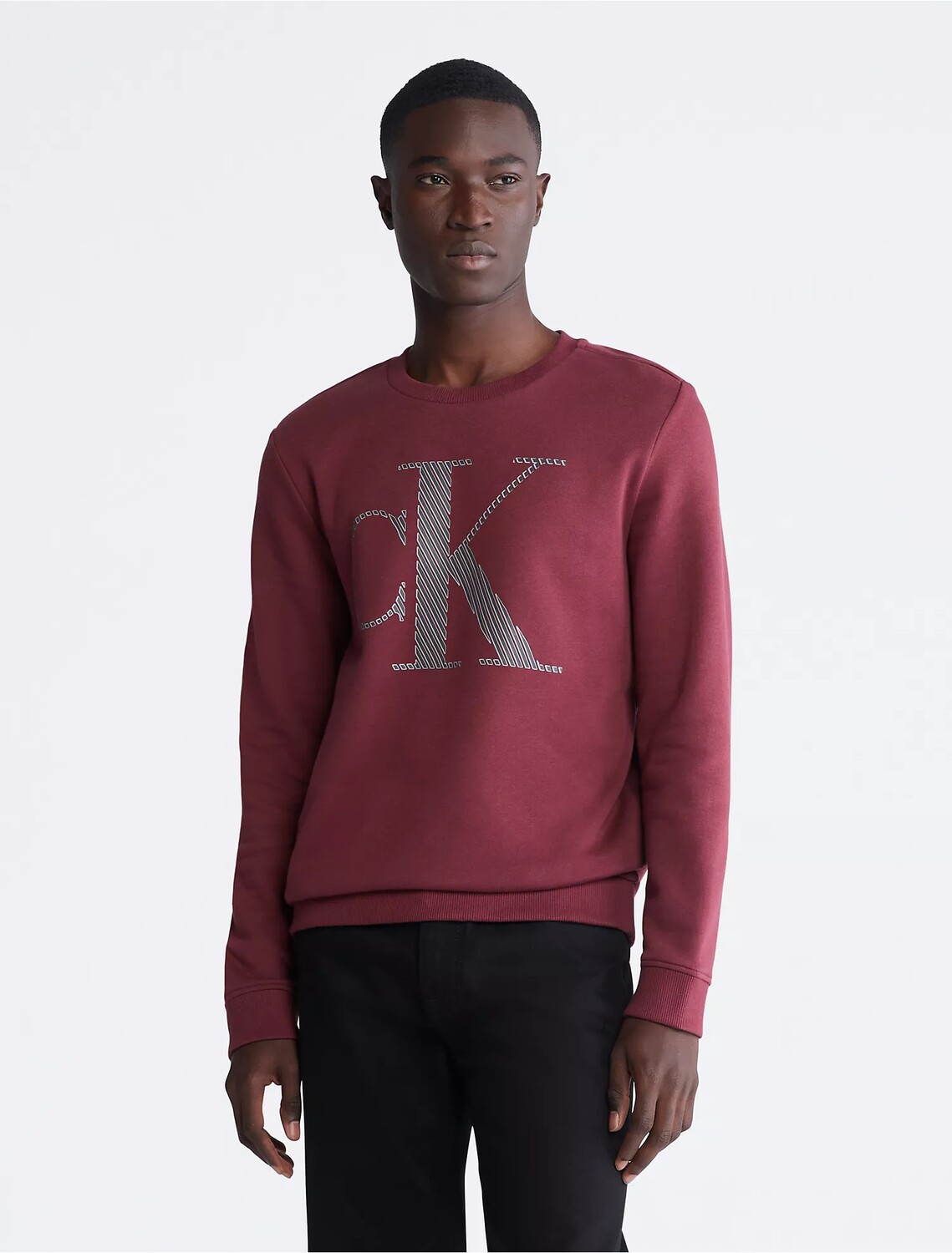 

Свитшот Calvin Klein Stripe Monogram Logo Crewneck, темно-красный