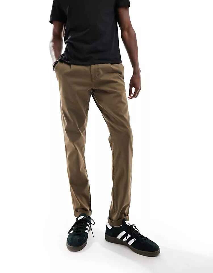 

Брюки Asos Design Slim Washed Chino, хаки