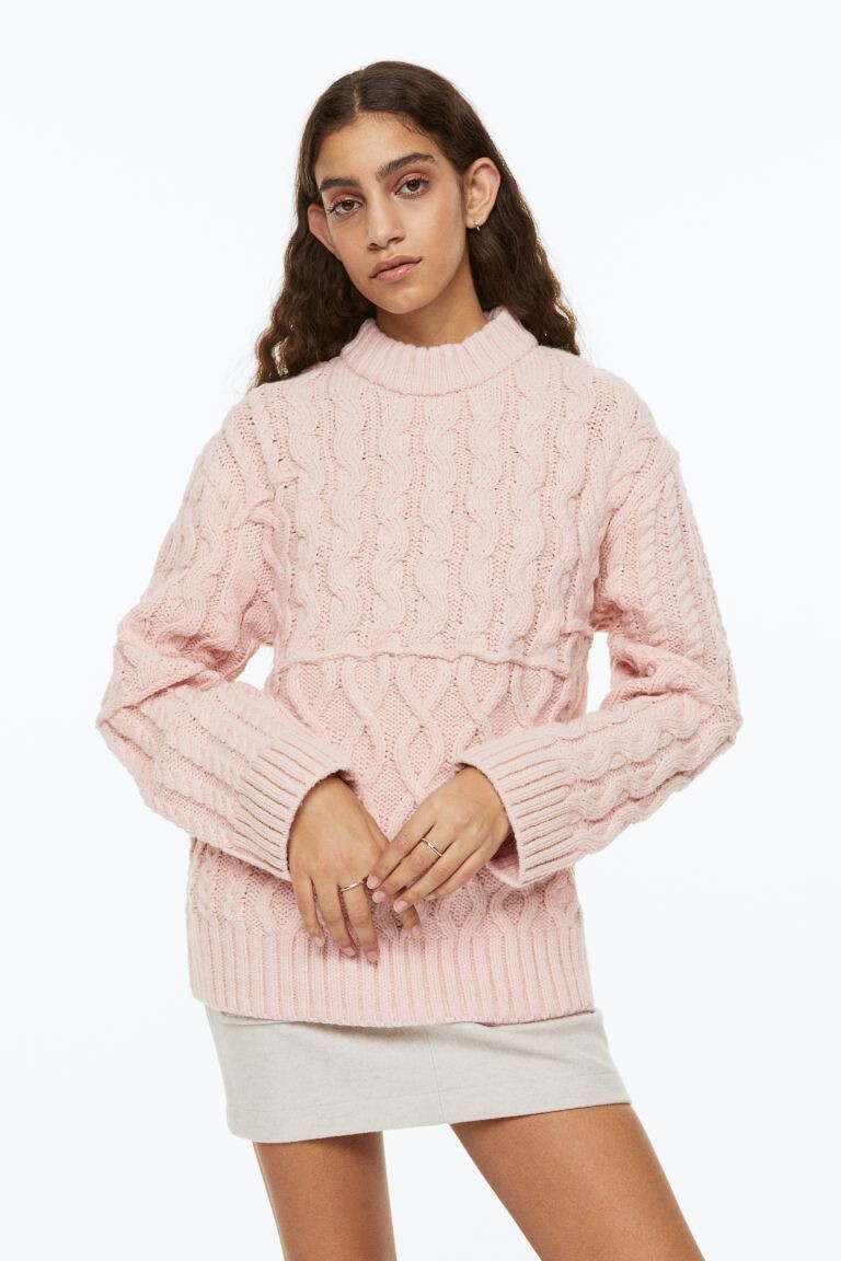 

Свитер косички H&M, светло-розовый