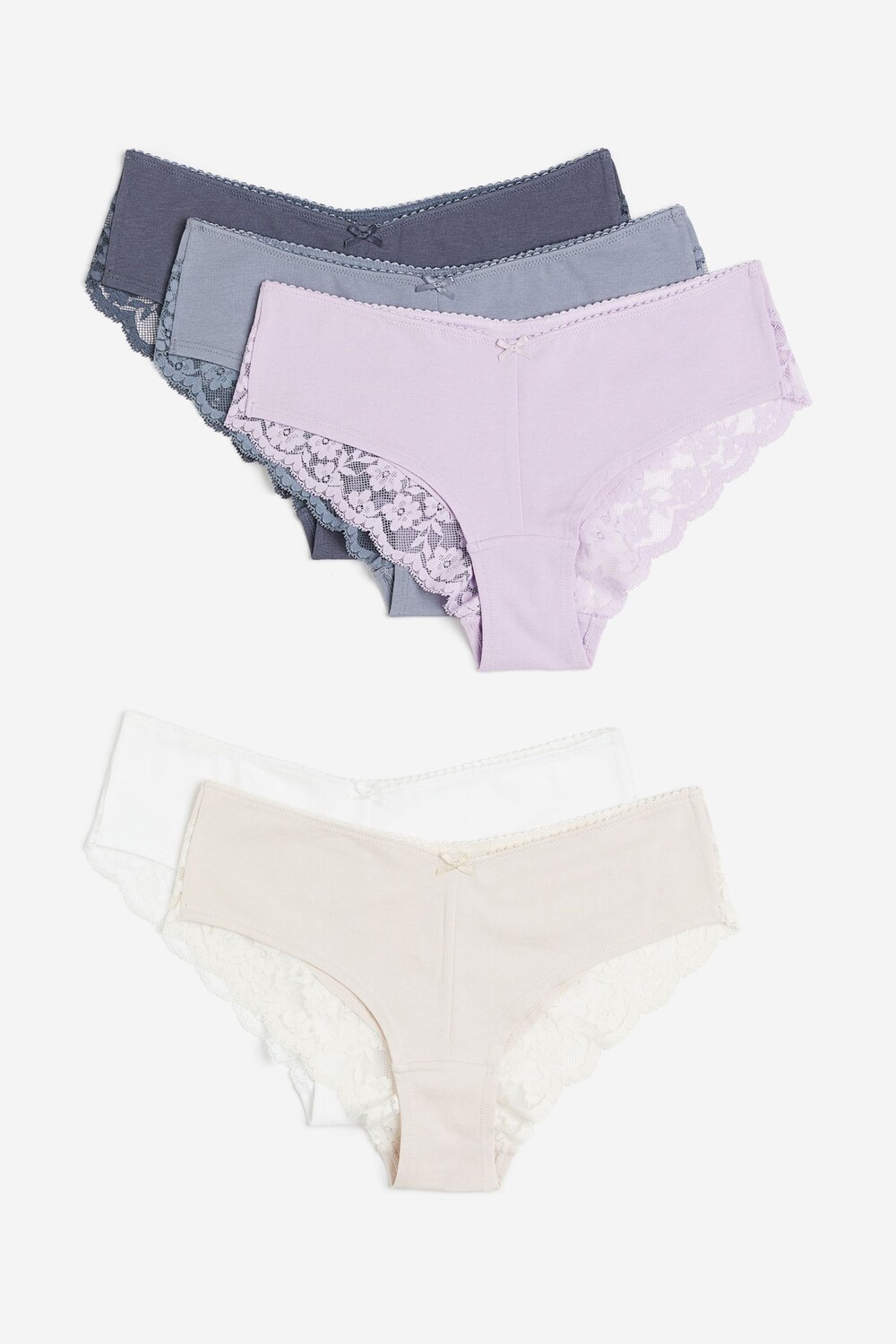 

Комплект трусов H&M Cotton Hipster, 5 предметов, светло-бежевый/сиреневый