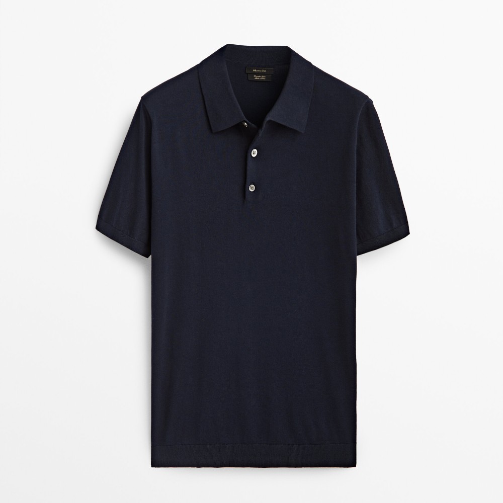 Свитер Massimo Dutti Short Sleeve Cotton Polo, темно-синий