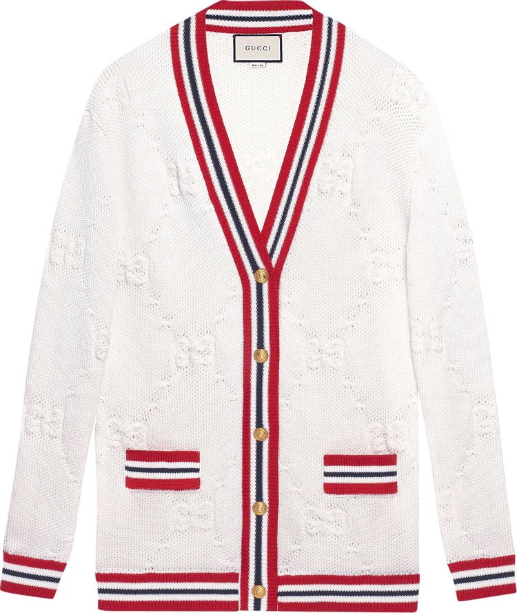 Кардиган Gucci Sylvie Web Knit Cardigan Ivory/Red, слоновая кость - фото