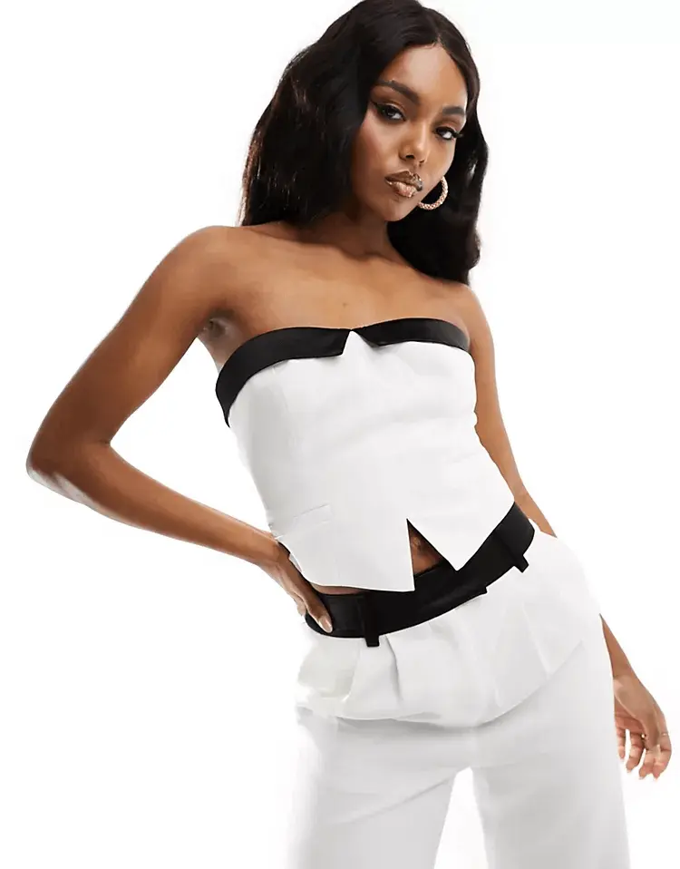 

Топ Asos Design Tux Bandeau, белый/черный
