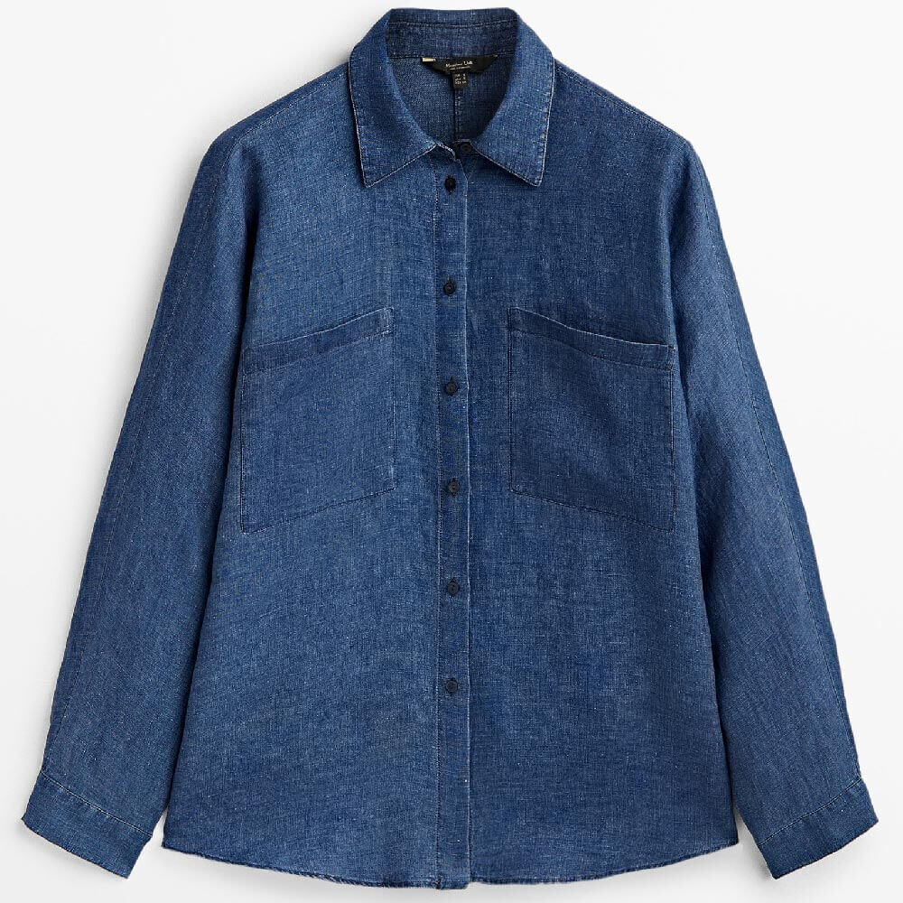 

Рубашка Massimo Dutti 100% Linen With Pockets, темно-синий