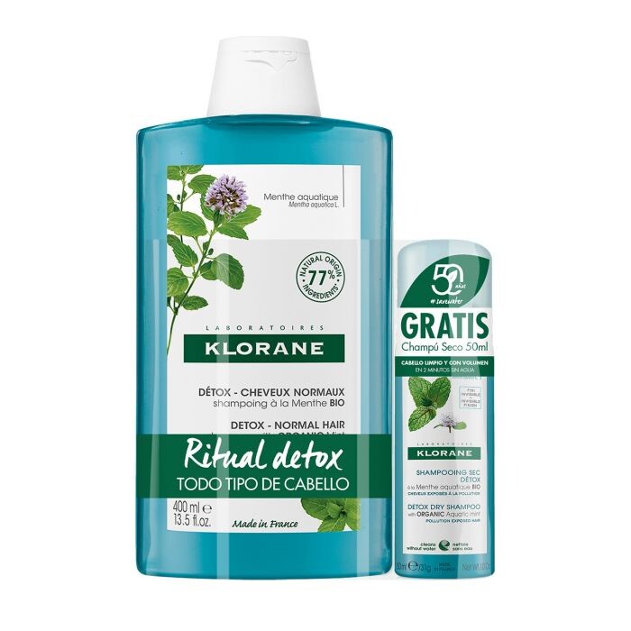 

Шампунь Champú Anti Polución Menta Acuática Klorane, 400 ml + Champú seco 50 ml