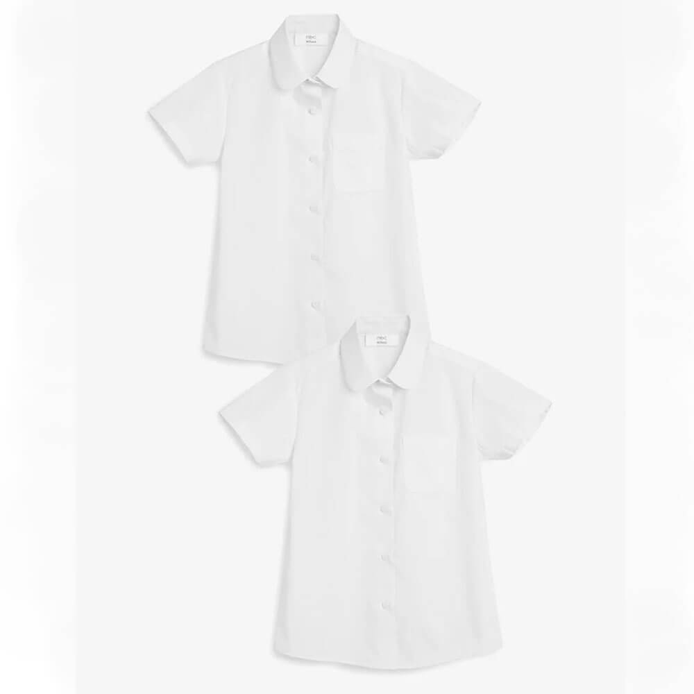 Комплект рубашек для девочки Next Short Sleeve Curved Collar, 2 штуки, белый платье расклешенное с закругленным отложным воротником 9 лет 132 см синий