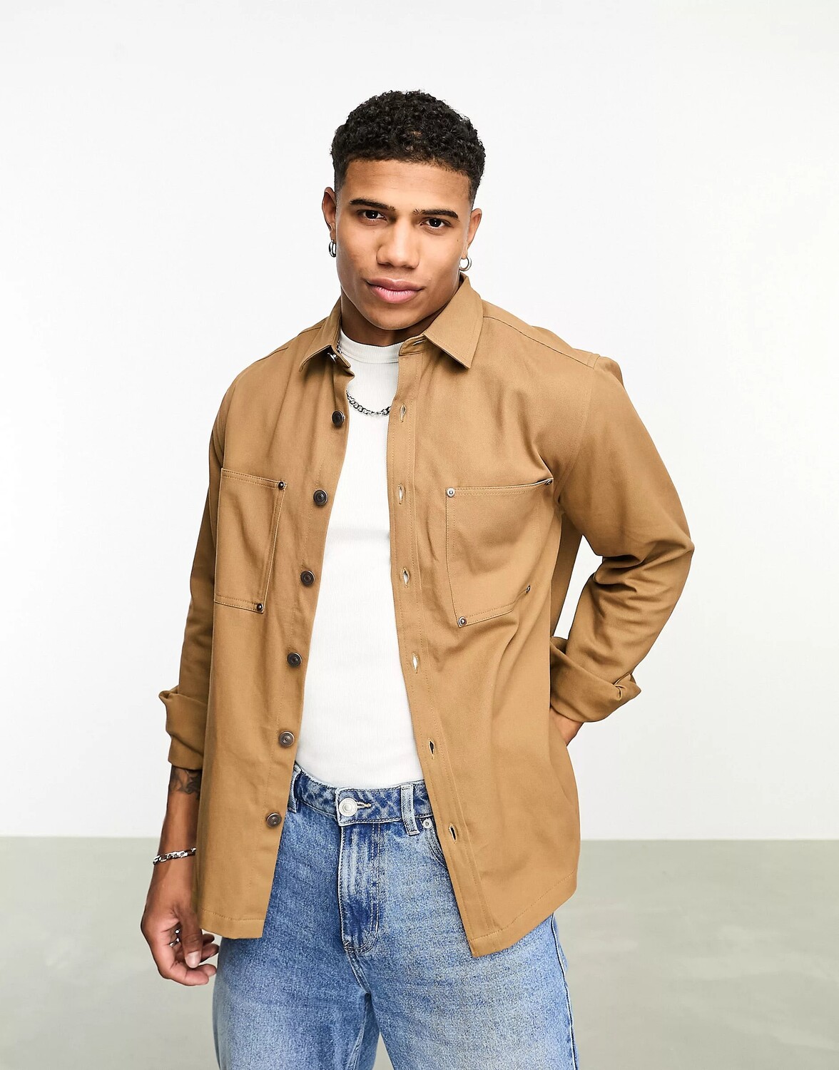 

Рубашка Asos Design Cotton Shacket With Large Pockets, коричневый