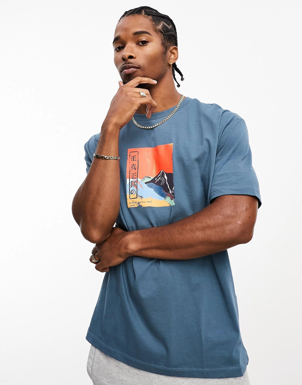 

Футболка Asos Design Relaxed With Mountain Chest Print, голубой