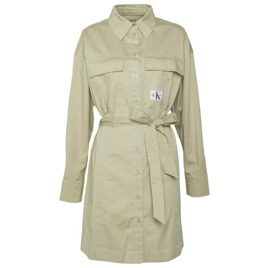 

Платье-рубашка Calvin Klein Jeans Badge Belted Shirt, светло-серый