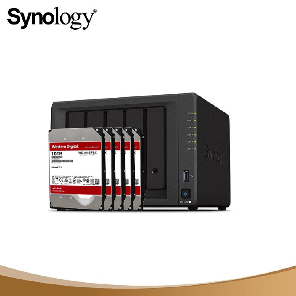 

Сетевое хранилище Synology DS1522+ 5-дисковое Western Digital WD101EFBX емкостью 10 ТБ