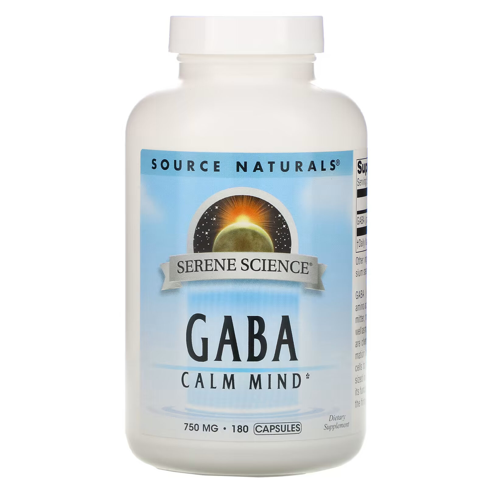 Source Naturals, ГАМК, успокаивающее средство, 750 мг, 180 капсул source naturals gaba calm mind гамк 750 мг 180 таблеток
