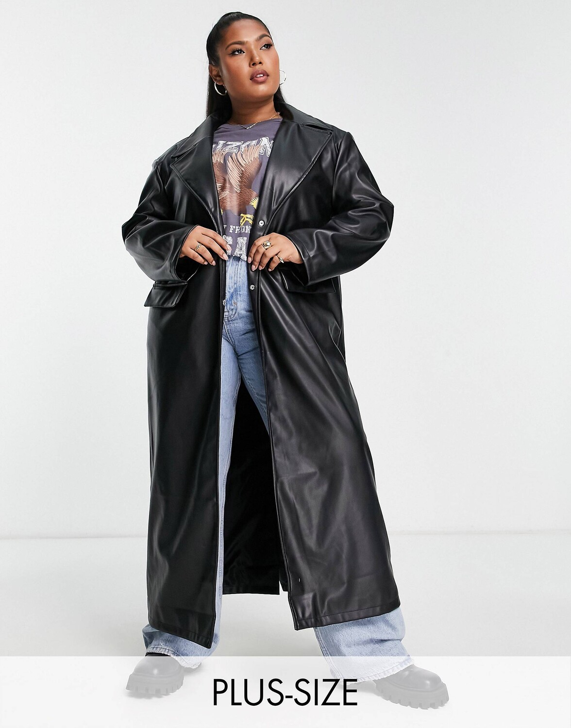

Черный тренч из искусственной кожи ASOS DESIGN Curve
