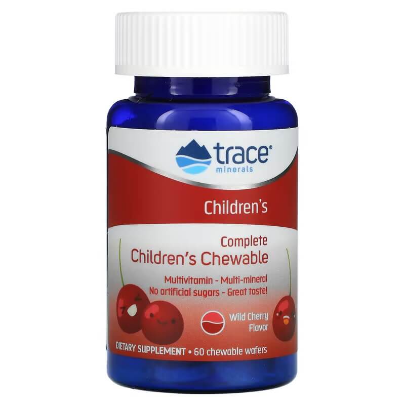 Детские поливитамины Trace Minerals со вкусом дикой вишни, 60 жевательных пластинок