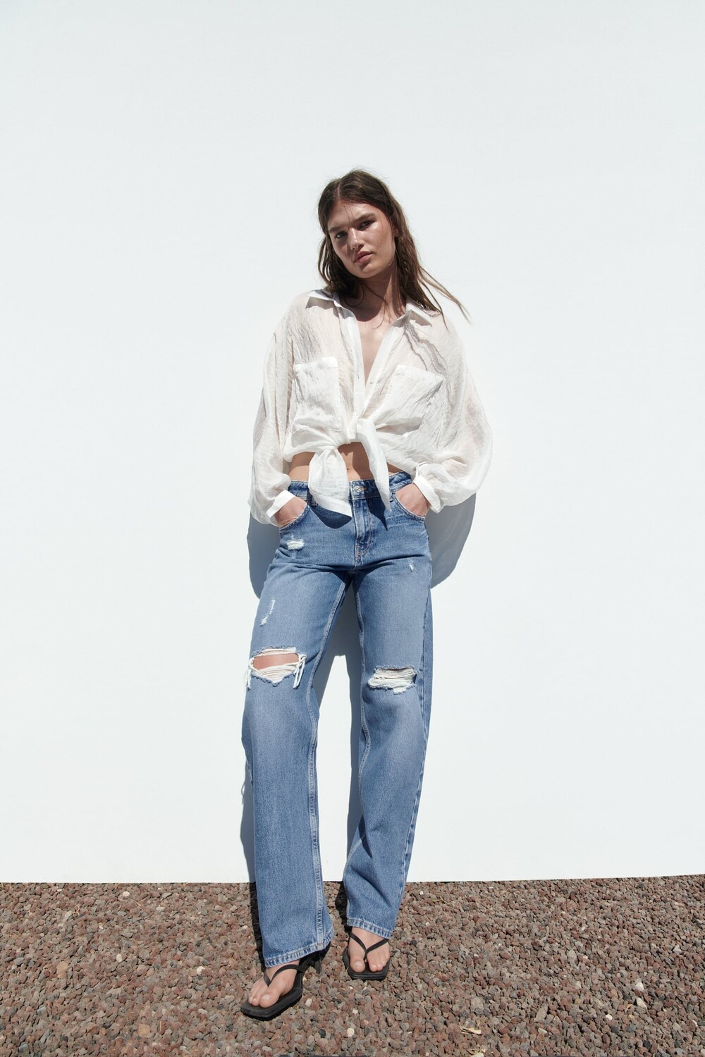 

Прямые джинсы со средней посадкой z1975 ZARA, средне-синий