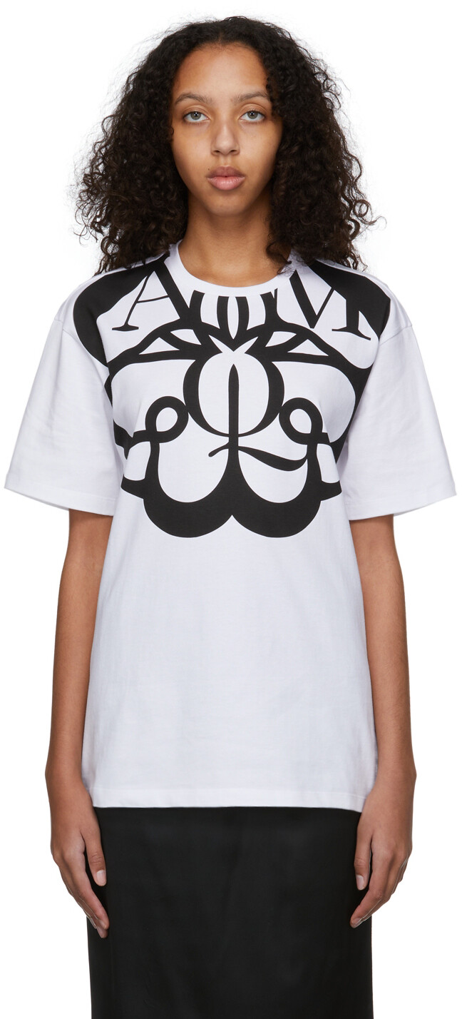 

Бело-черная футболка с логотипом Exploded Seal Alexander McQueen