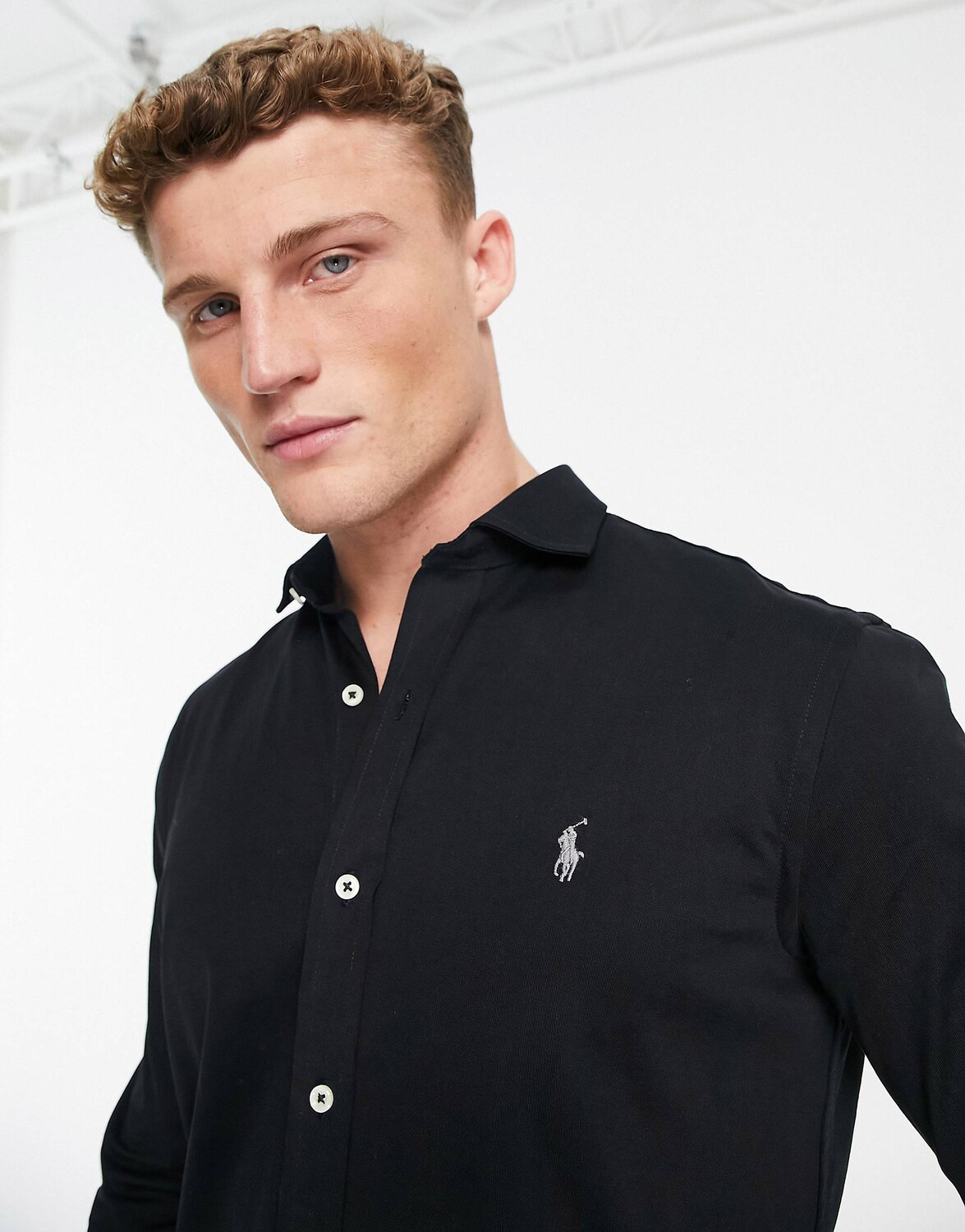 

Черная рубашка из джерси с воротником-стойкой и логотипом Polo Ralph Lauren