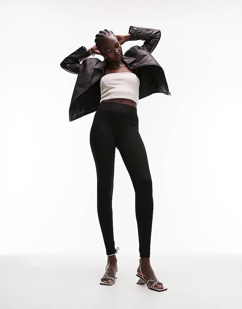 

Черные тяжелые леггинсы полной длины с глубоким поясом Topshop Tall
