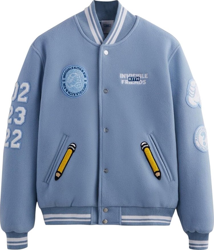 Куртка Kith x Invisible Friends Manteco Wool Varsity Jacket 'Larimar', синий - фото