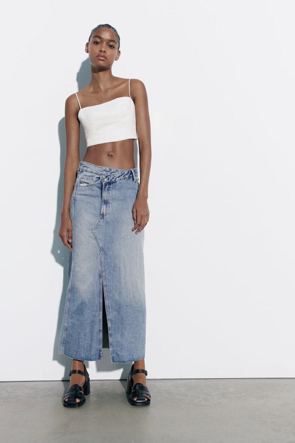 

Длинная юбка из денима ZARA, светло-синий