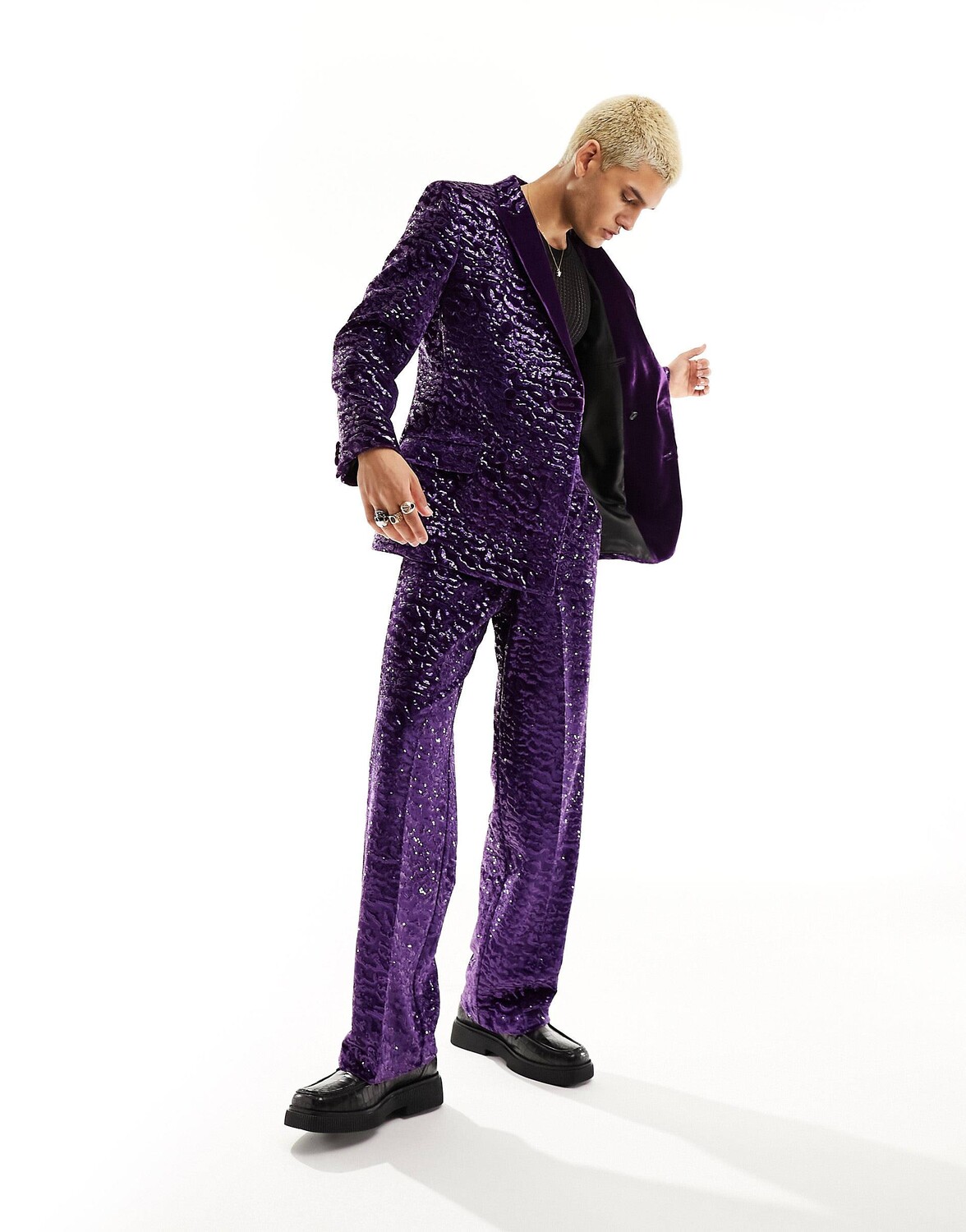 

Брюки Asos Design Wide Velvet Sequin Suit, фиолетовый