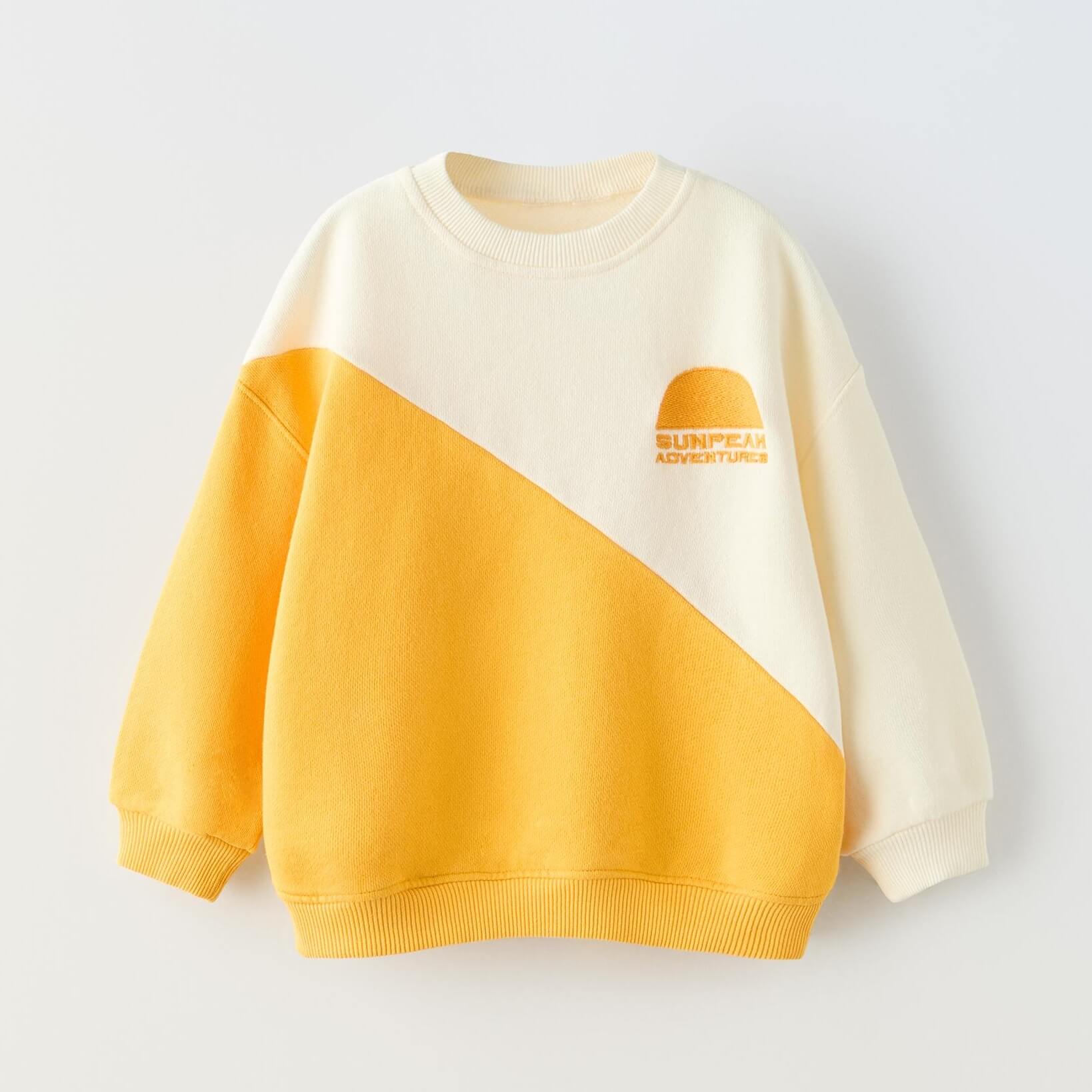 Толстовка Zara Summer Camp Embroidered Colour Block, светло-бежевый/желтый
