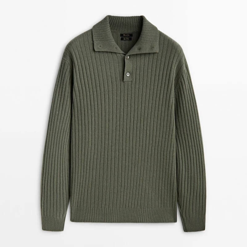 

Свитер Massimo Dutti Ribbed Knit, хаки