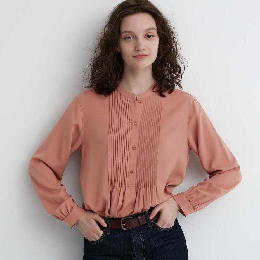 

Блуза Uniqlo Fancy Pleated Long-sleeved Easy To Care, розовый
