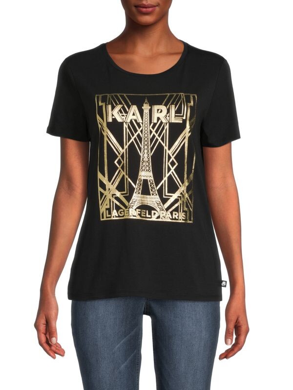 

Футболка с рисунком эйфелевой башни из фольги Karl Lagerfeld Paris Black gold