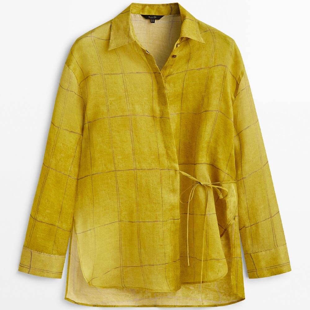 

Рубашка Massimo Dutti Check Print Ramie, темно-желтый
