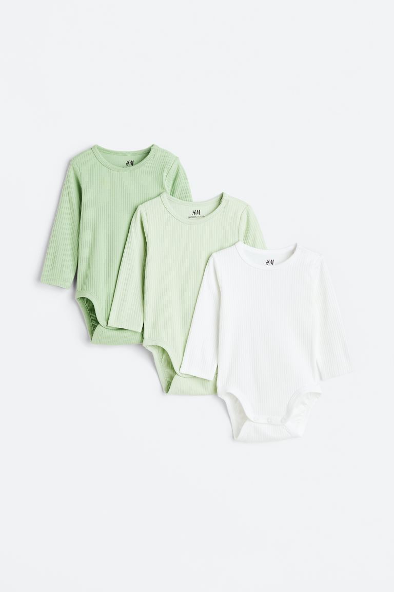 Комплект из 3 боди в рубчик H&M, светло-зеленый/белый