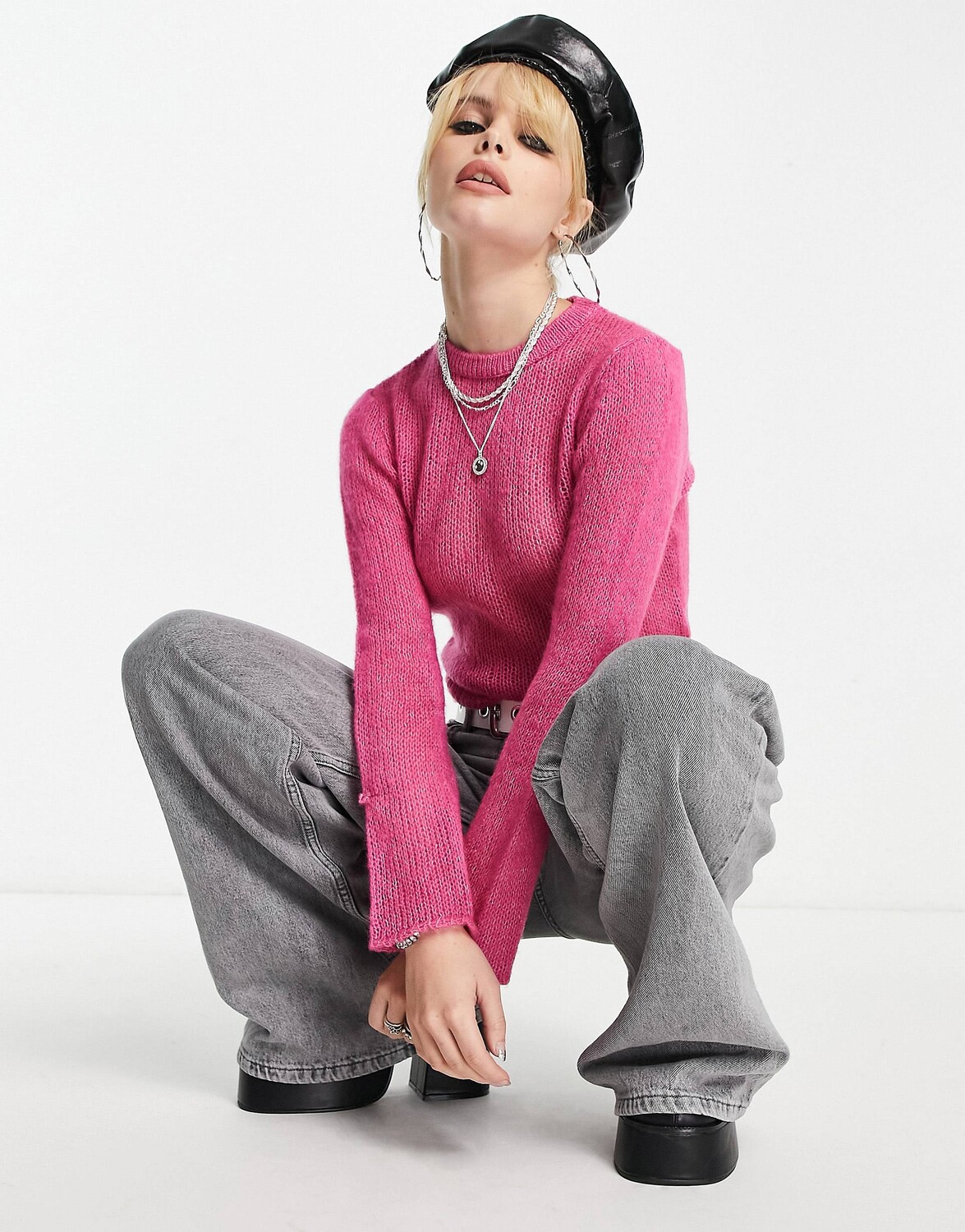 

Розовый джемпер из прозрачной свободной пряжи ASOS DESIGN