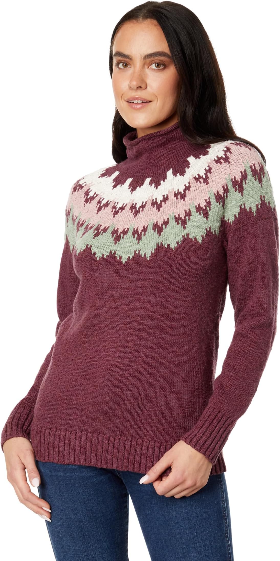 Хлопковый свитер Ragg, пуловер с воротником-воронкой Fair Isle L.L.Bean, цвет Deep Wine Fair Isle