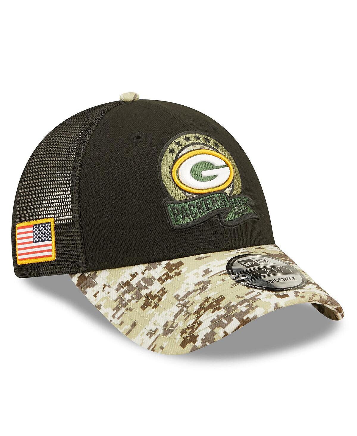 

Мужская черная камуфляжная кепка Green Bay Packers 2022 Salute To Service 9FORTY Snapback Trucker Hat New Era
