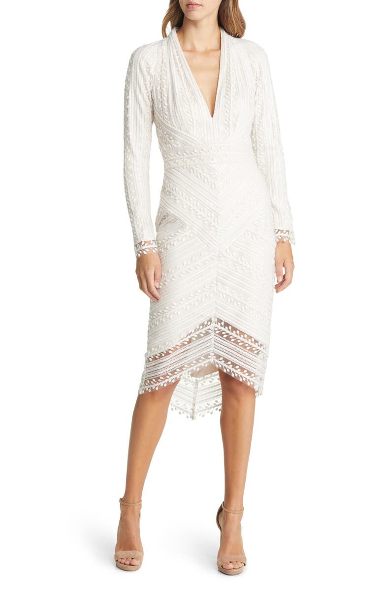 

Платье миди с длинными рукавами и вышивкой TADASHI SHOJI