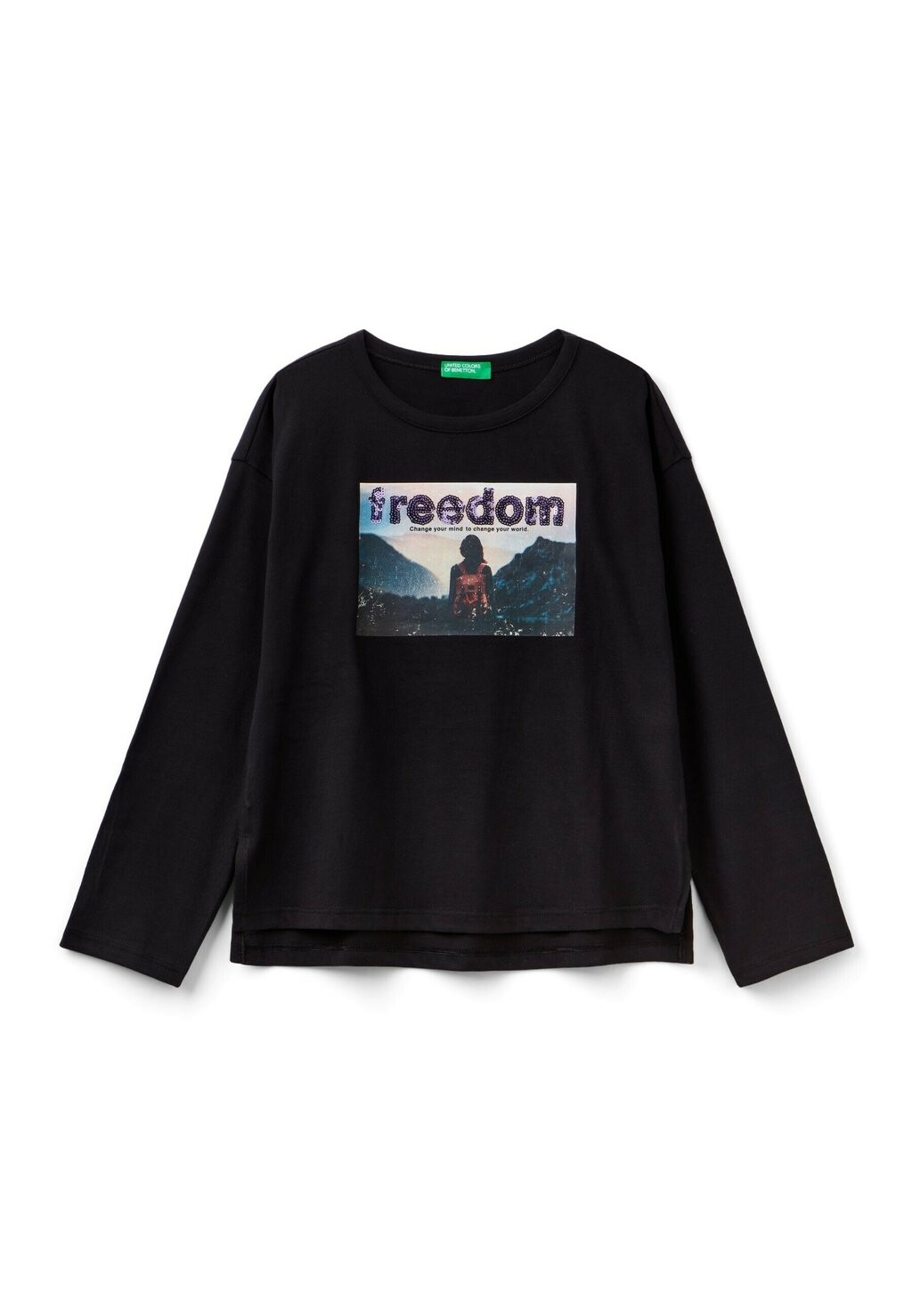 

Футболка с длинными рукавами Photographic Print Sequins On The Front Regular Fit United Colors of Benetton, черный
