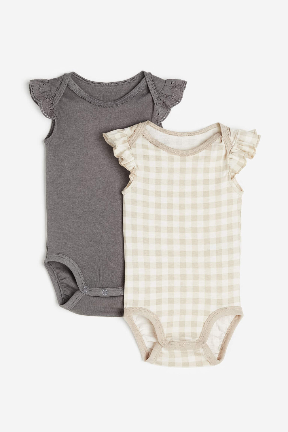 

Комплект боди H&M Picot-trimmed, 2 предмета, бежевый/серый