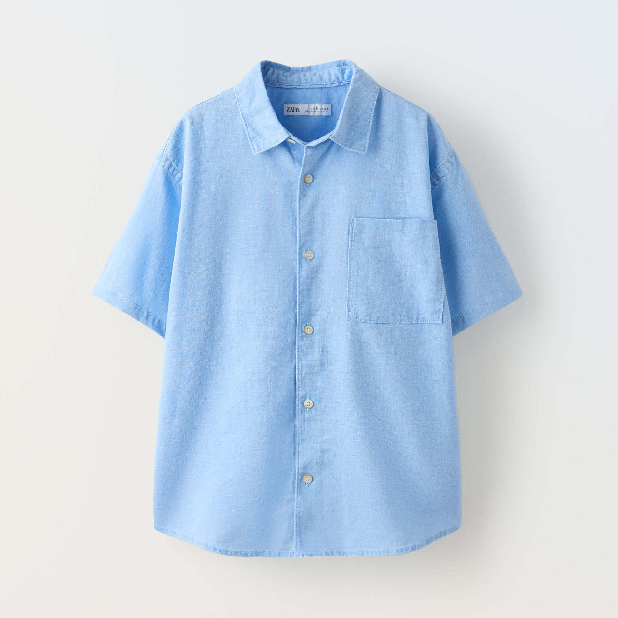 Рубашка Zara Linen And Cotton Blend, синий